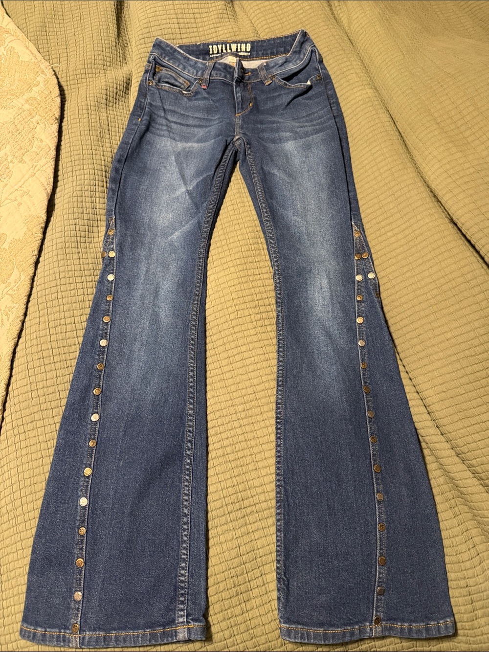 Idyllwind Dark Blue Flare Jeans with Side Snap Details